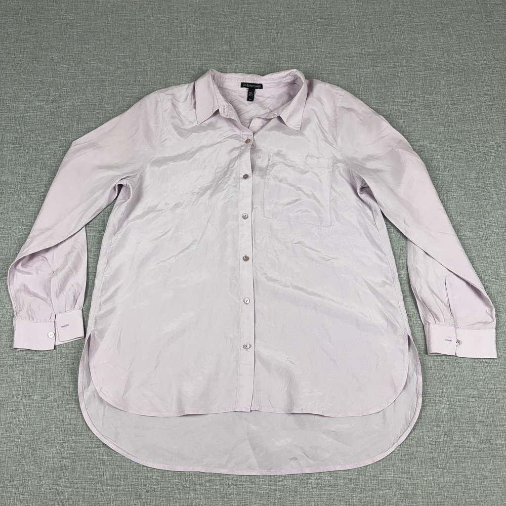 Eileen Fisher Shirt Womens Petite S Pink Collared Long Sleeve Tunic Button-Up